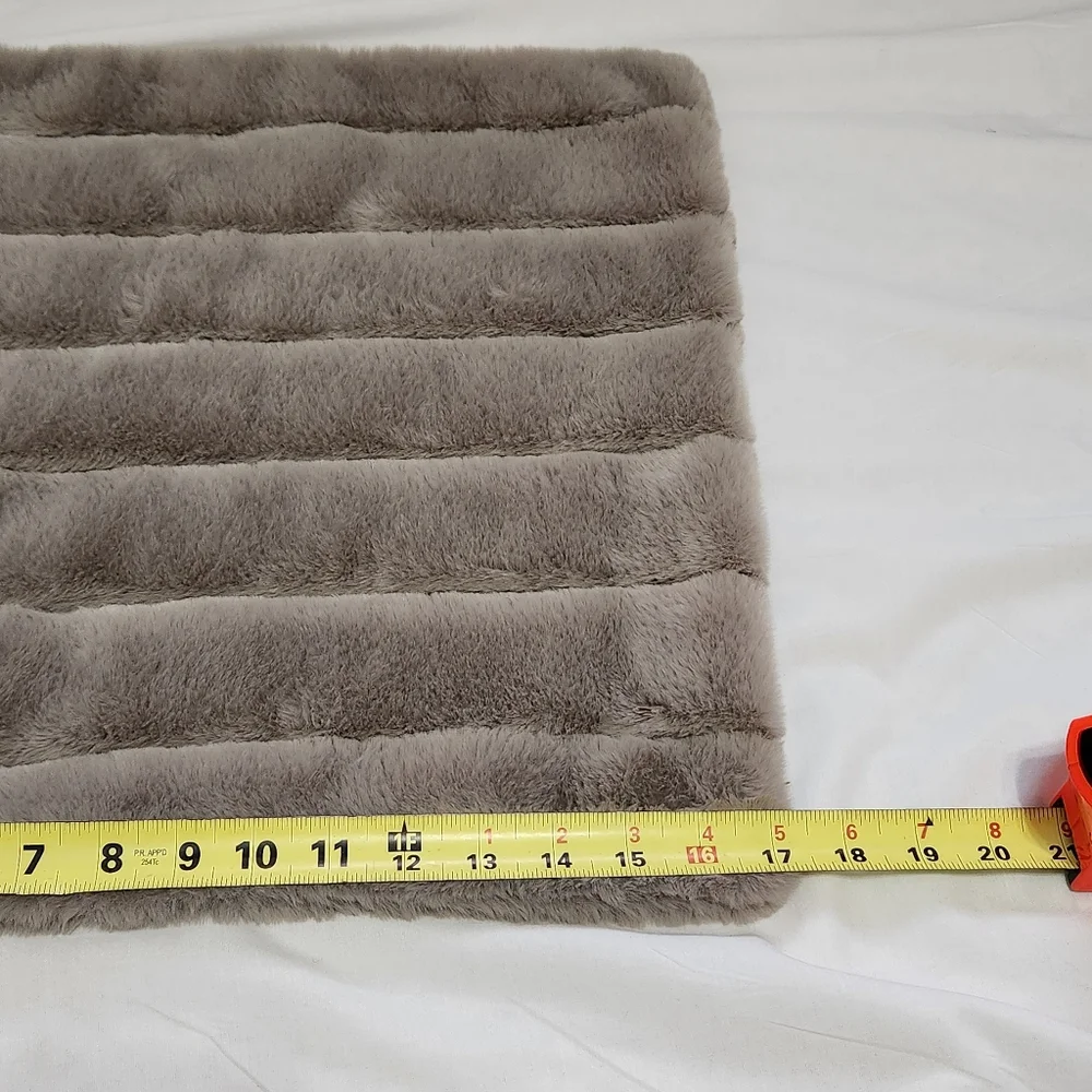MON Chateau Square Tan Grey Faux Fur Zip Pillow Cover 17